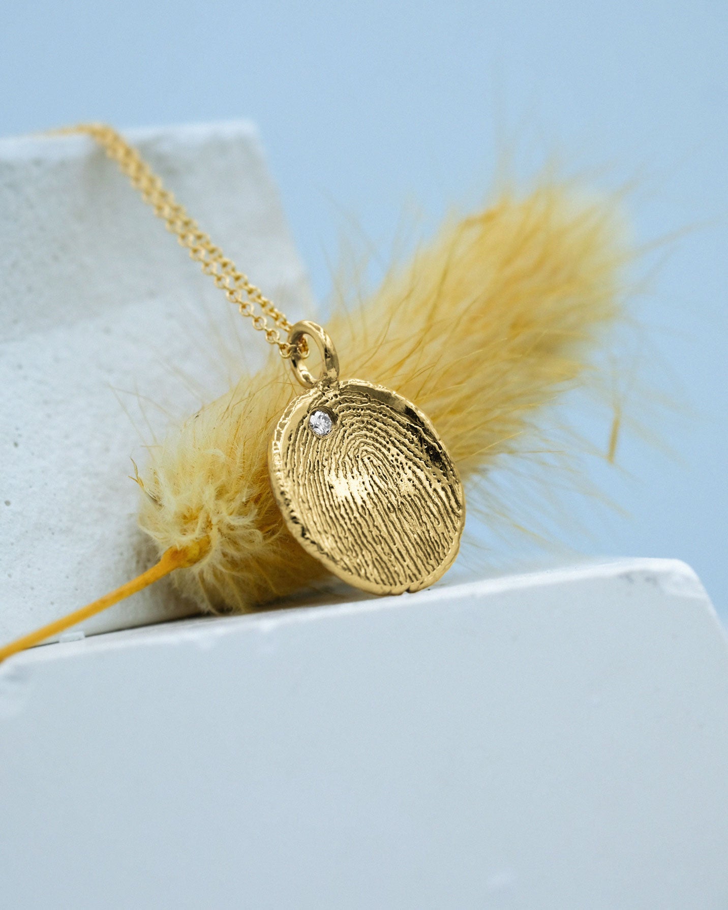 Medium Fingerprint Necklace in solid gold with a Diamond