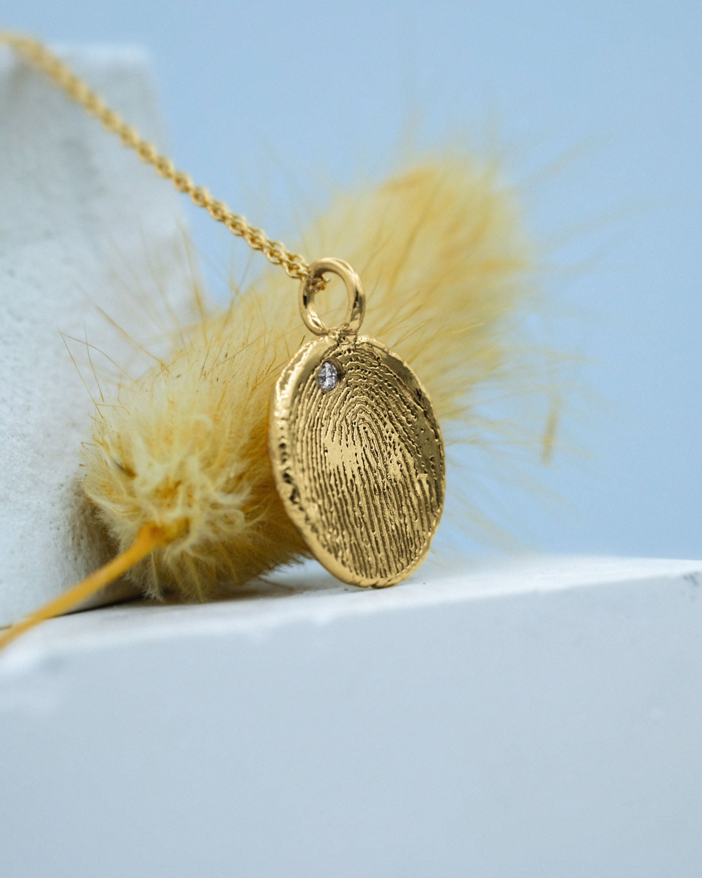 Medium Fingerprint Necklace in solid gold with a Diamond