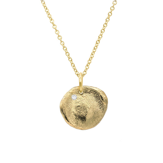 Mini Fingerprint Necklace in solid gold with a Diamond